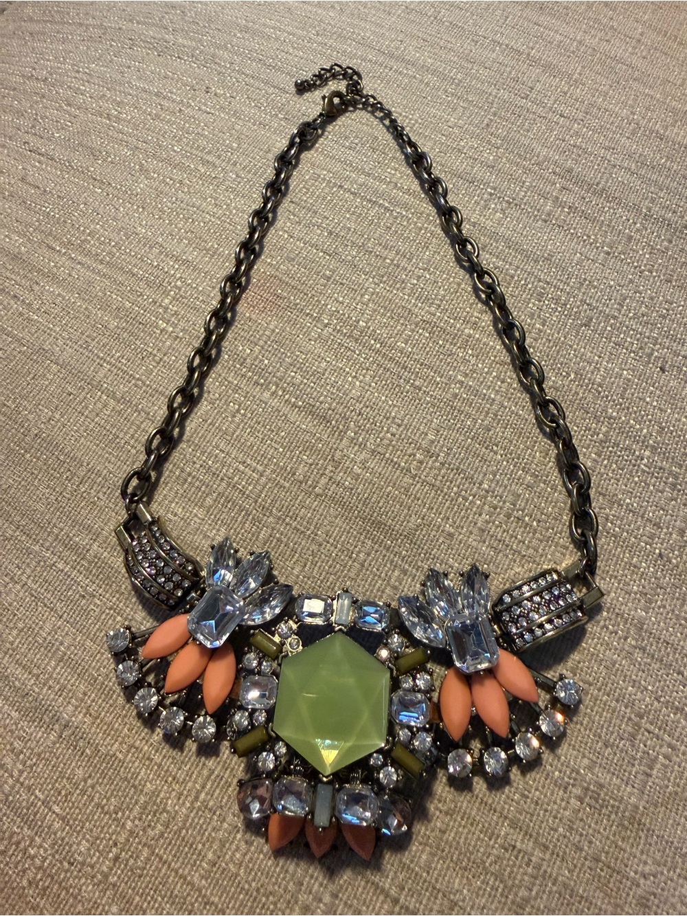 Statement Necklace with Green Center and Coral Accents